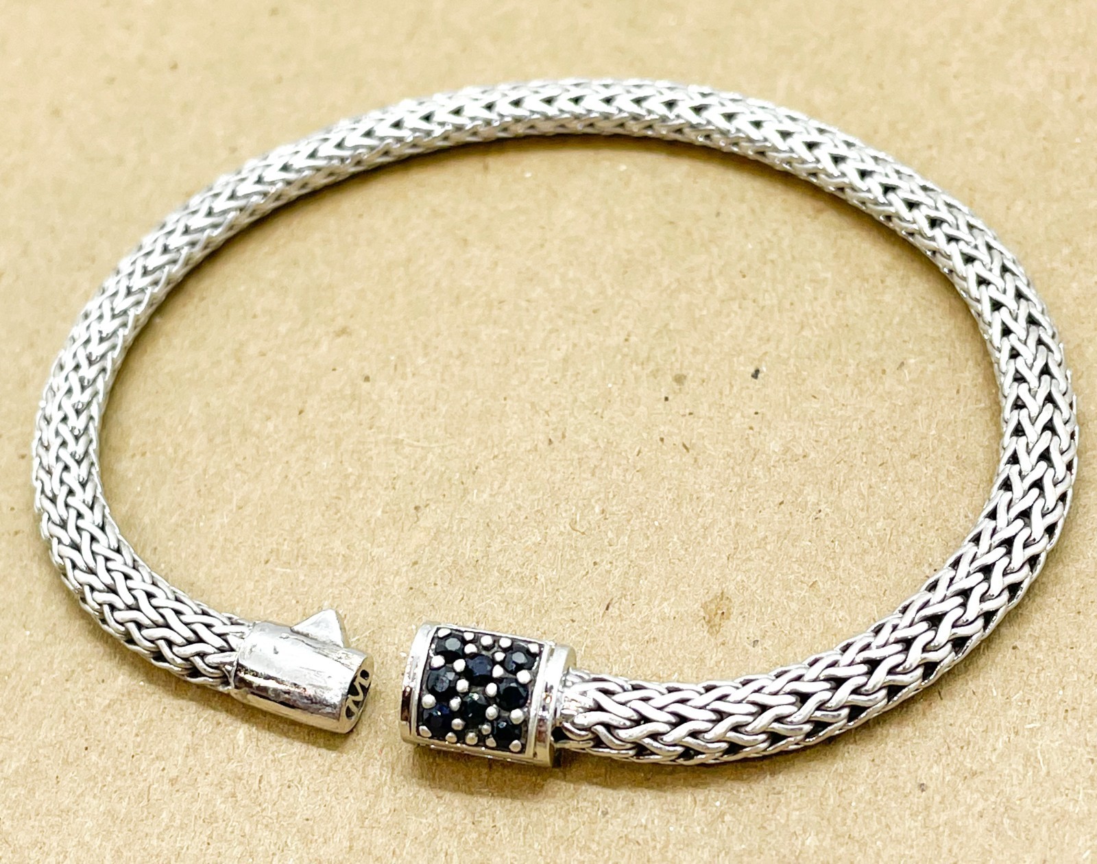John Hardy Black Sapphire Woven Wheat Bracelet 5mm Sterling Silver Medium 7.25″