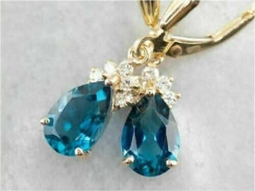 2.50Ct Pear Lab Created London Blue Topaz Dangle Earrings 14k Yellow Gold Over