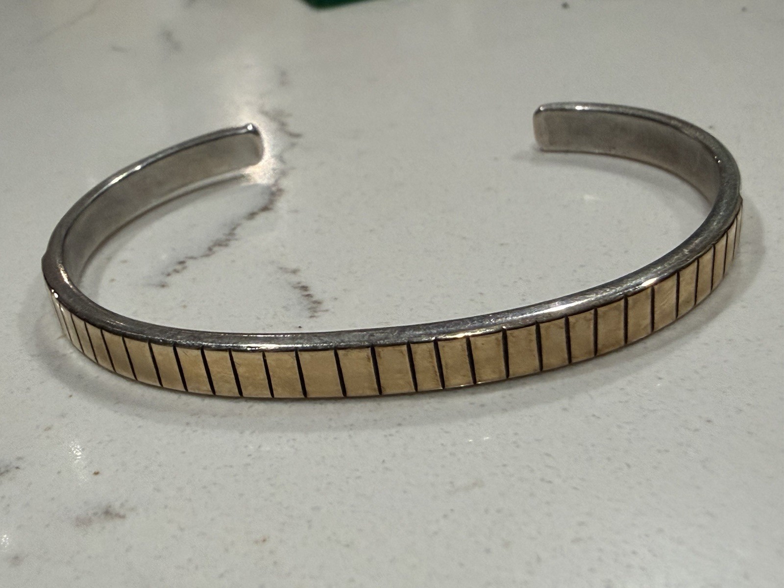 Vntg Navajo Cuff Bracelet Sterling Silver & 14k Gold Larry L Kaye 15 g LLK