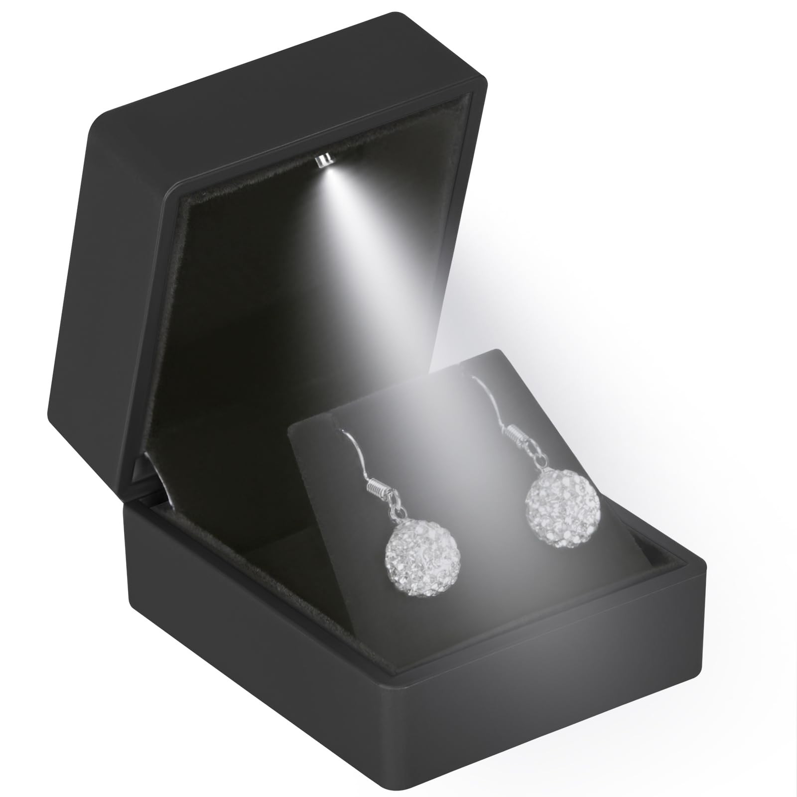 LED Stud Earring Jewelry Gift Box for Proposal, 2.55*2.36*1.96 inches, Black
