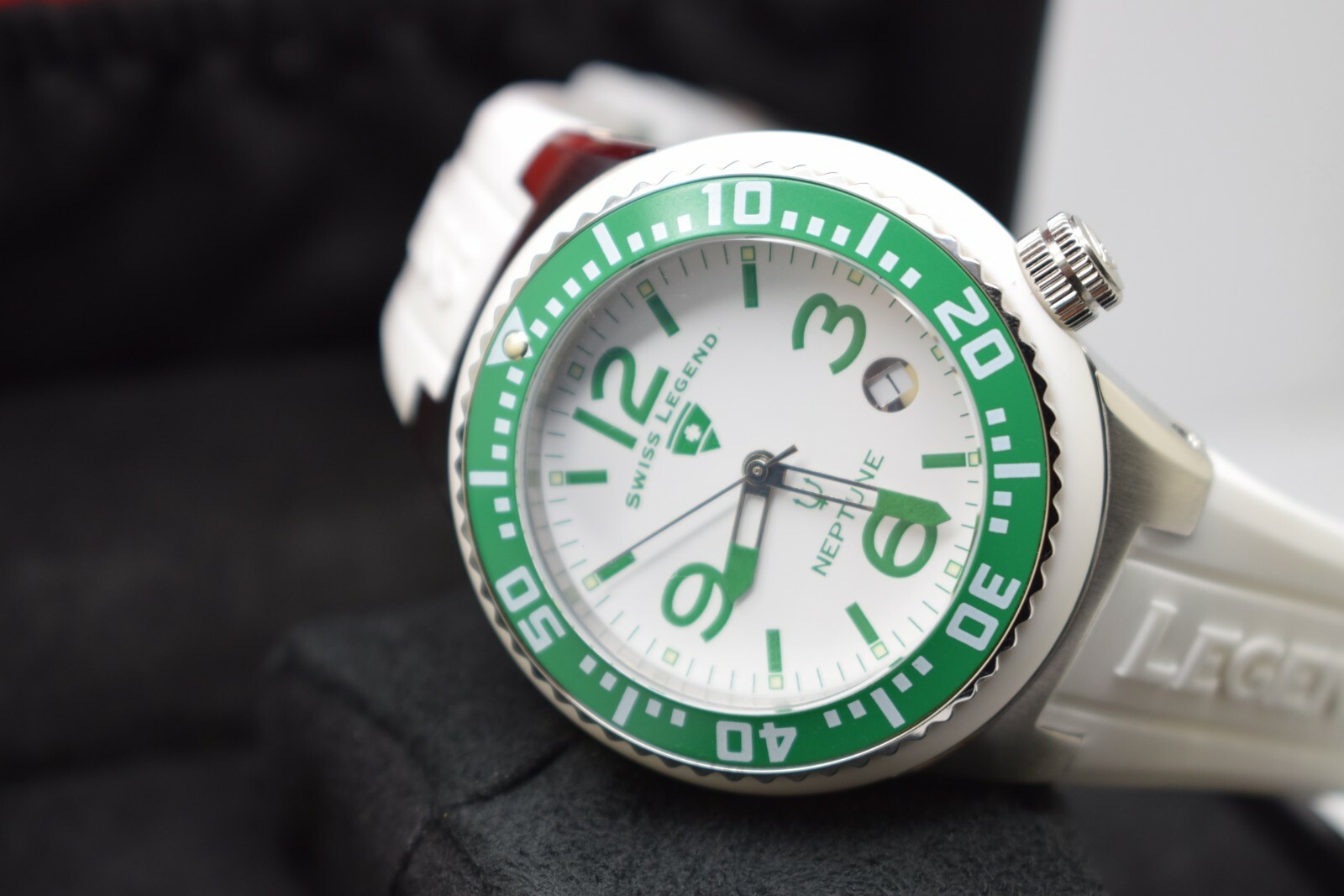 Swiss Legend Neptune Watch White Silicone Green Luminous Indices