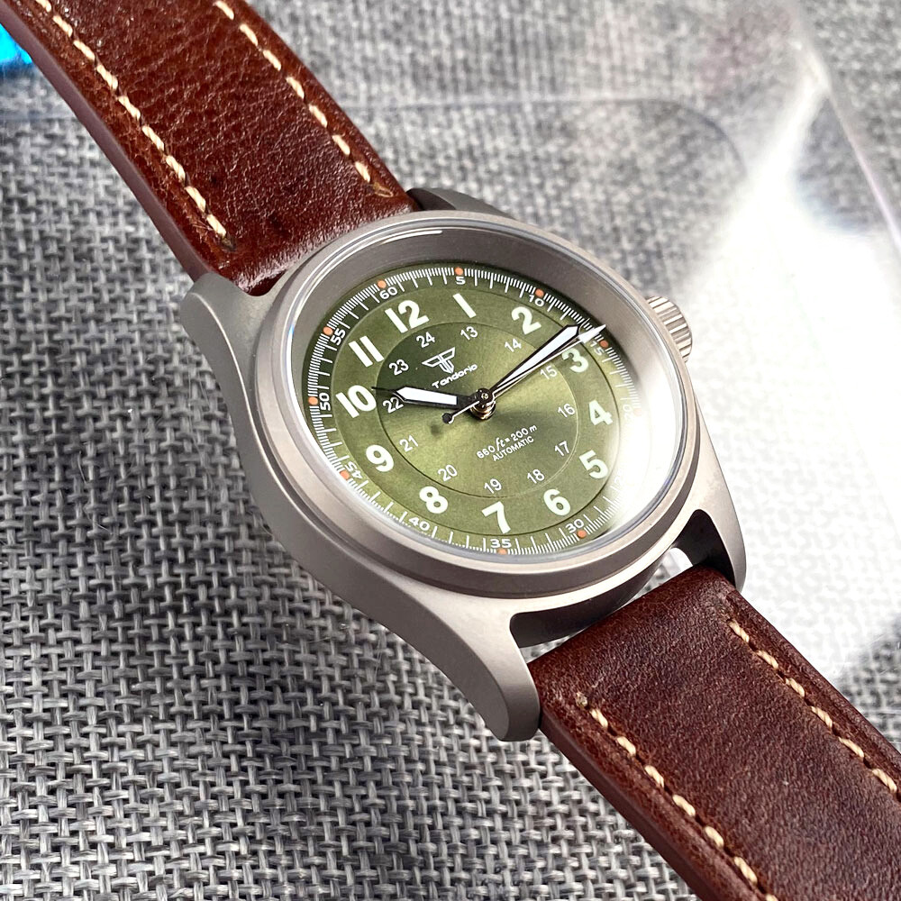 Tandorio 36mm Titanium Pilot Sapphire 200M Diver NH35 PT5000 Auto Men Watch Lume