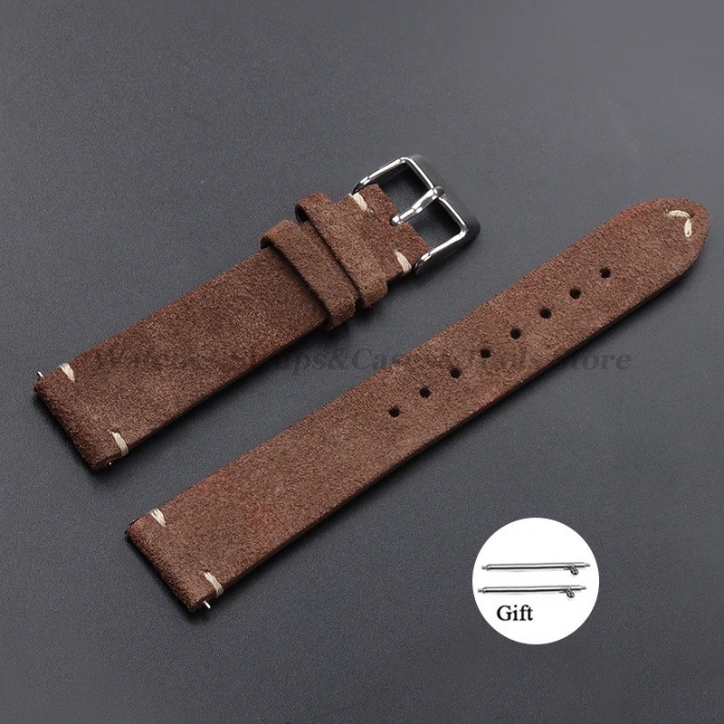 18 19 20 21 22 MM Soft Suede Leather Vintage Strap Watch Band Quick Release