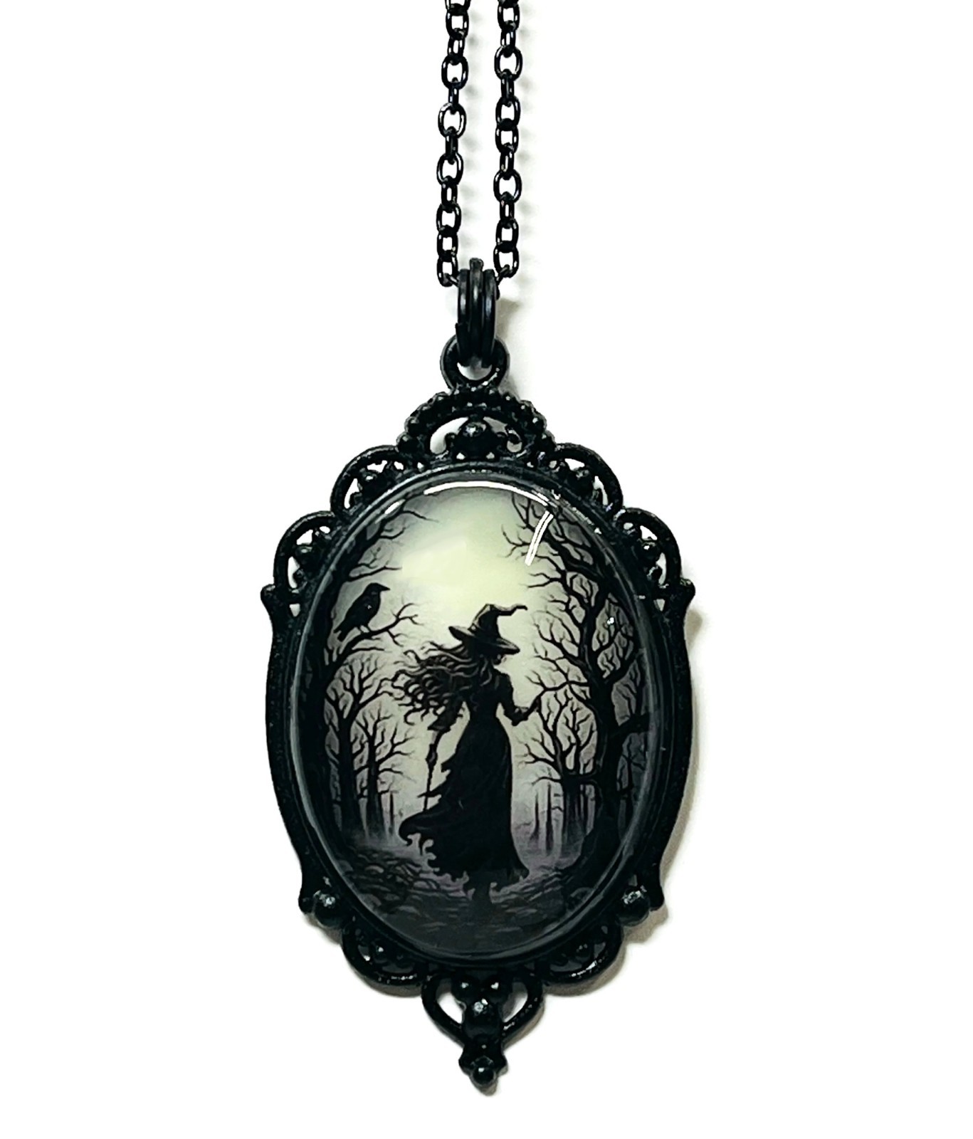 Witch in the Forest Lime Aqua Blue & Purple/Violet Glow in the Dark Necklace