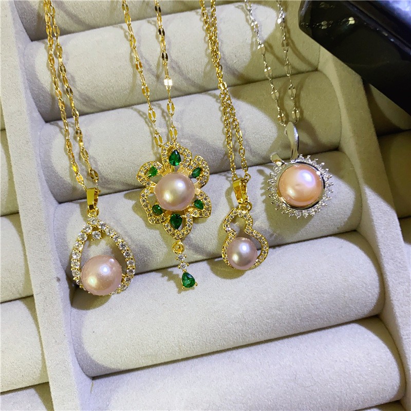 Bulk Random 10pcs Mix Natural Pearl Pendant Necklaces Women Hollow Floral Gift