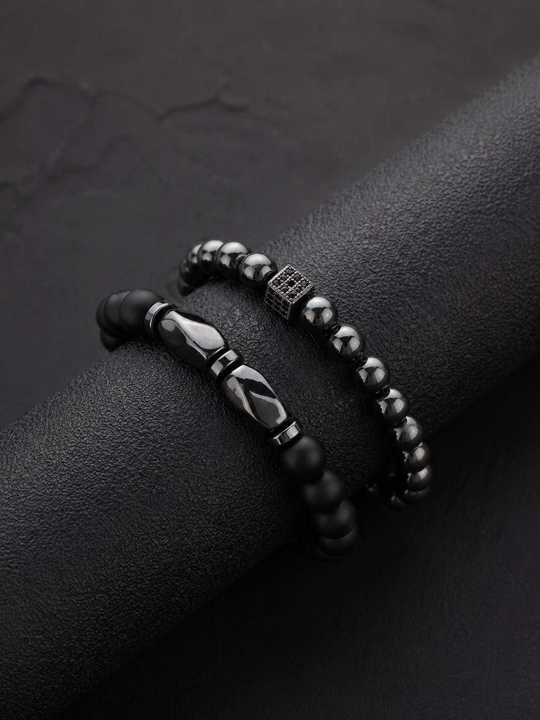 Men’s Natural Hematite Beaded Bracelet Black Stone Stretch Jewelry