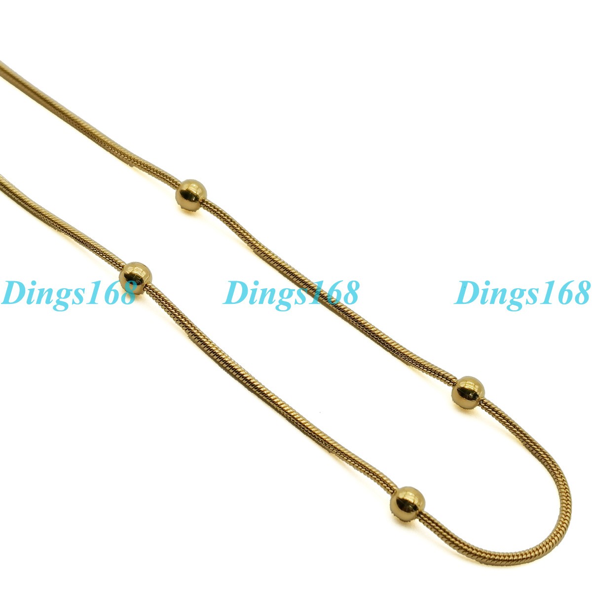 18K Yellow Gold Filled Classic 1 mm Thin Round Snake Chain Necklace W/ Beads H5E