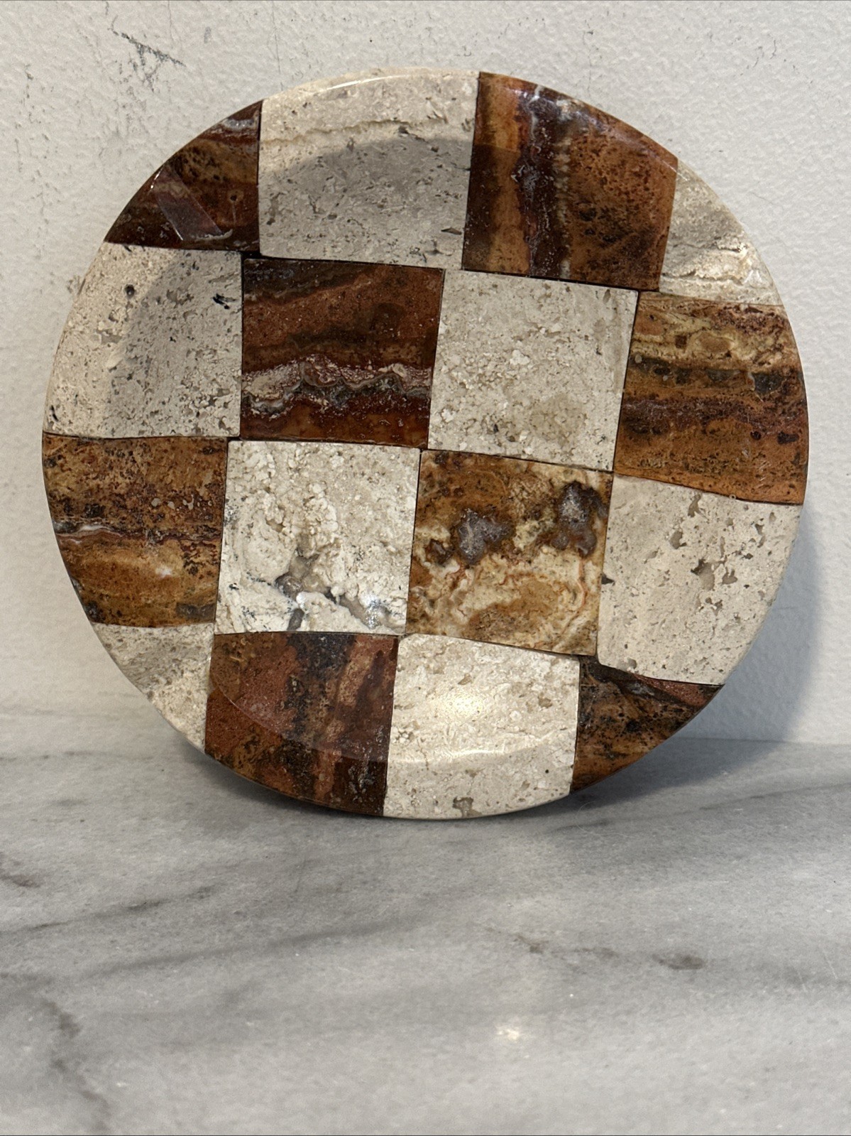 Marble Stone Checkered Ash Tray Catchall Natural Stone Soap Dish Multi Use
