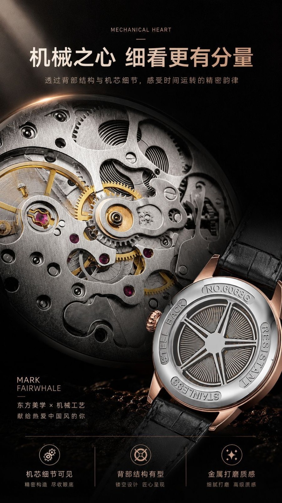 Mark Fairwhale Automatic Watch Men Great Wall Luxury Mechanical Luminous Leather