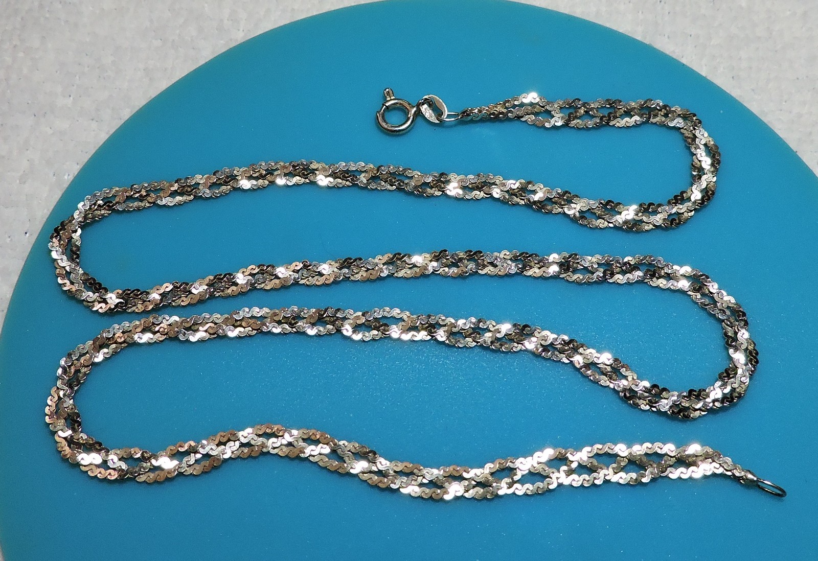 Vintage 925 Sterling Silver Braided Flat Serpentine Chain 18 ” 4mm wide