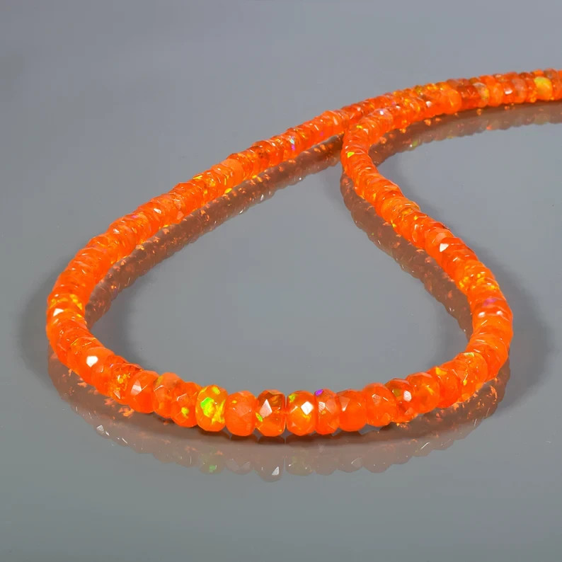 Natural Mexican Fire Opal Beaded Necklace 18” 925 Sterling Silver Gift for Her