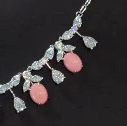 Elegant Conch Pearl Drop Necklace, Lab Diamonds, 925 SS
