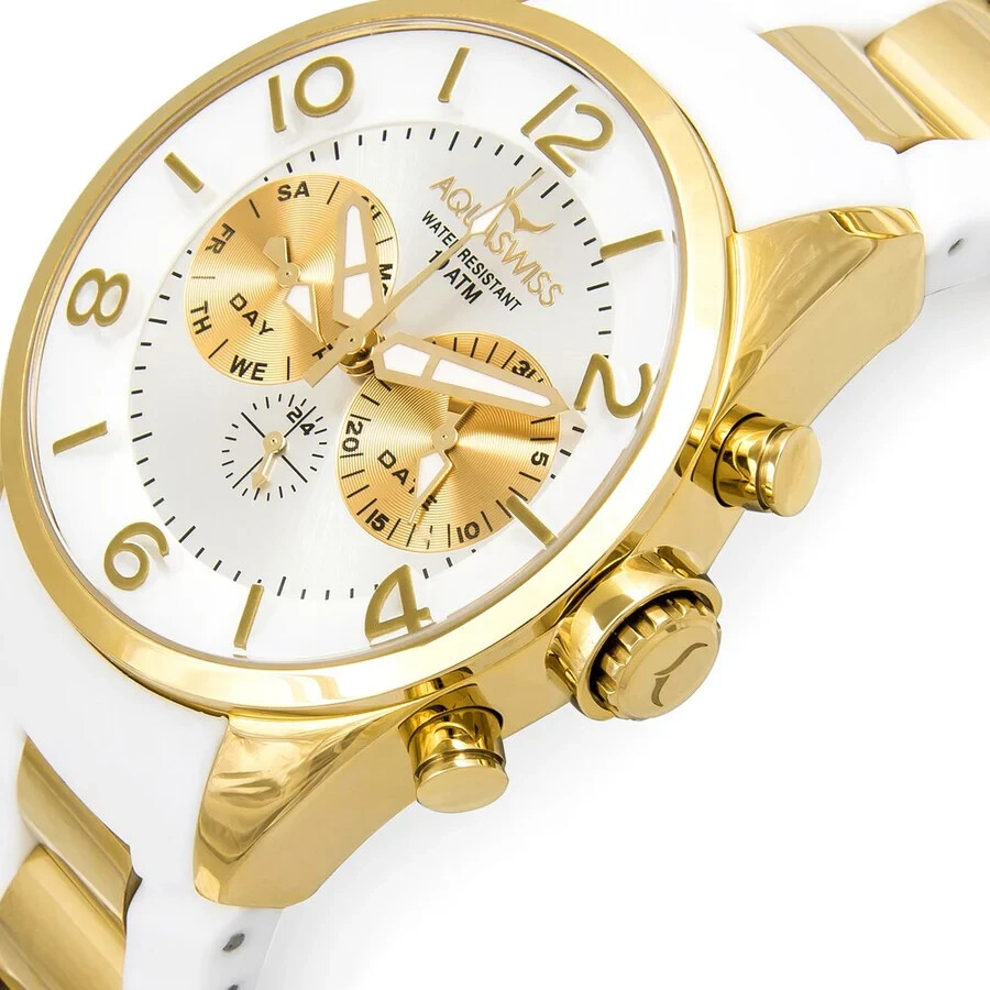 Aquaswiss Man’s Watch, White and Gold Tone Water Resistant Rubber Strap TR805008