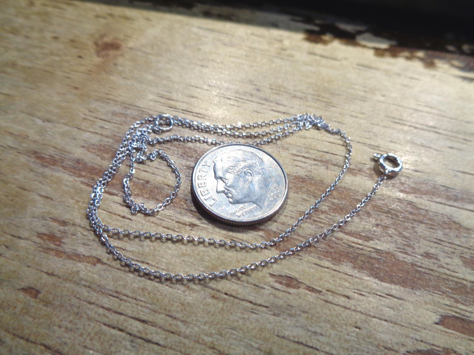 0.8MM PETITE WHITE GOLD-PLATED 925 STERLING SILVER DC ROLO CHAIN NECKLACE 16″