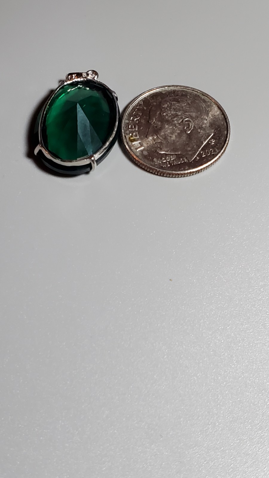 7.83 CT LAB CREATED EMERALD 10KT SOLID WHITE GOLD PENDANT 13MM X 18MM