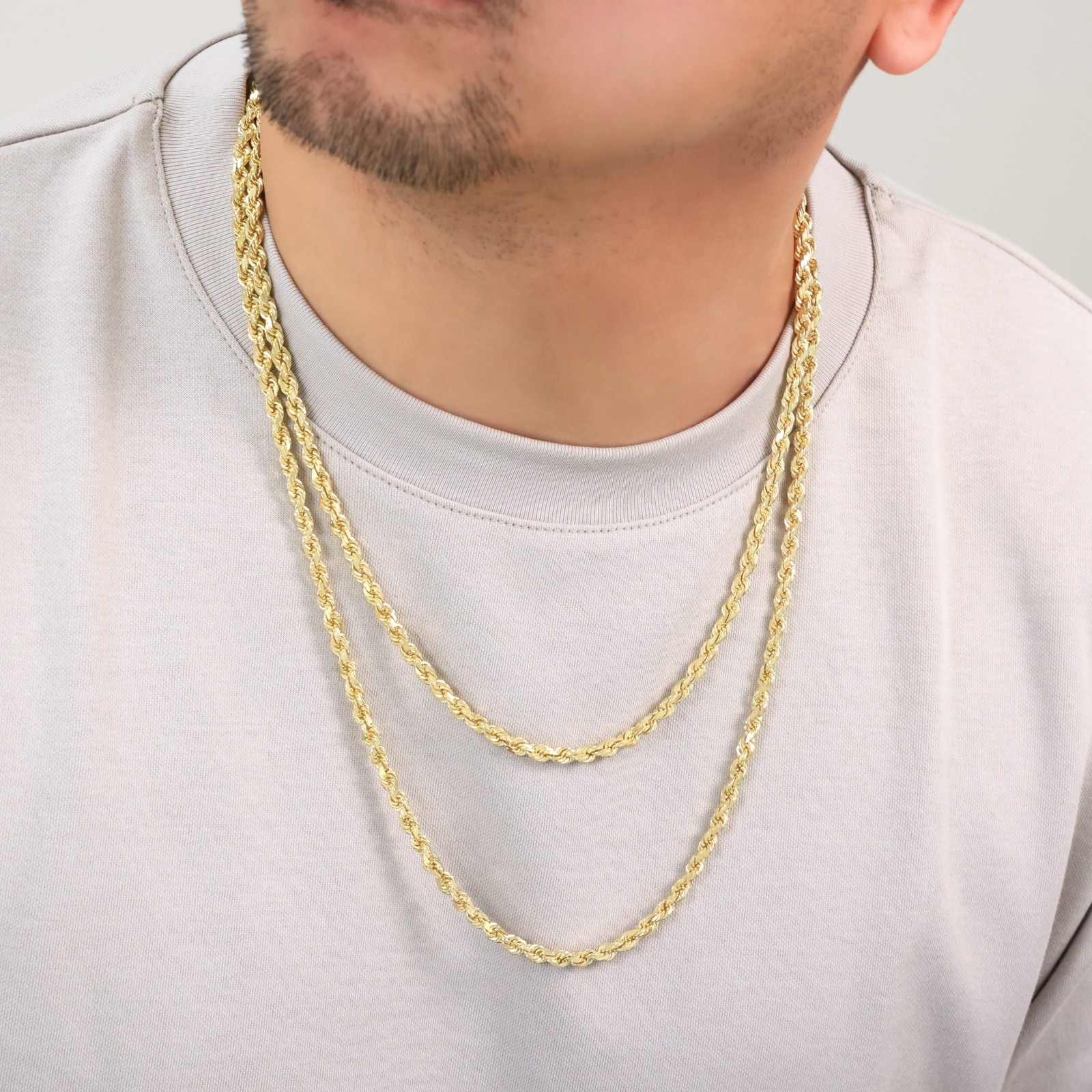 10K Yellow Gold 5mm Diamond Cut Rope Chain Pendant Necklace Mens Womens 16″- 30″