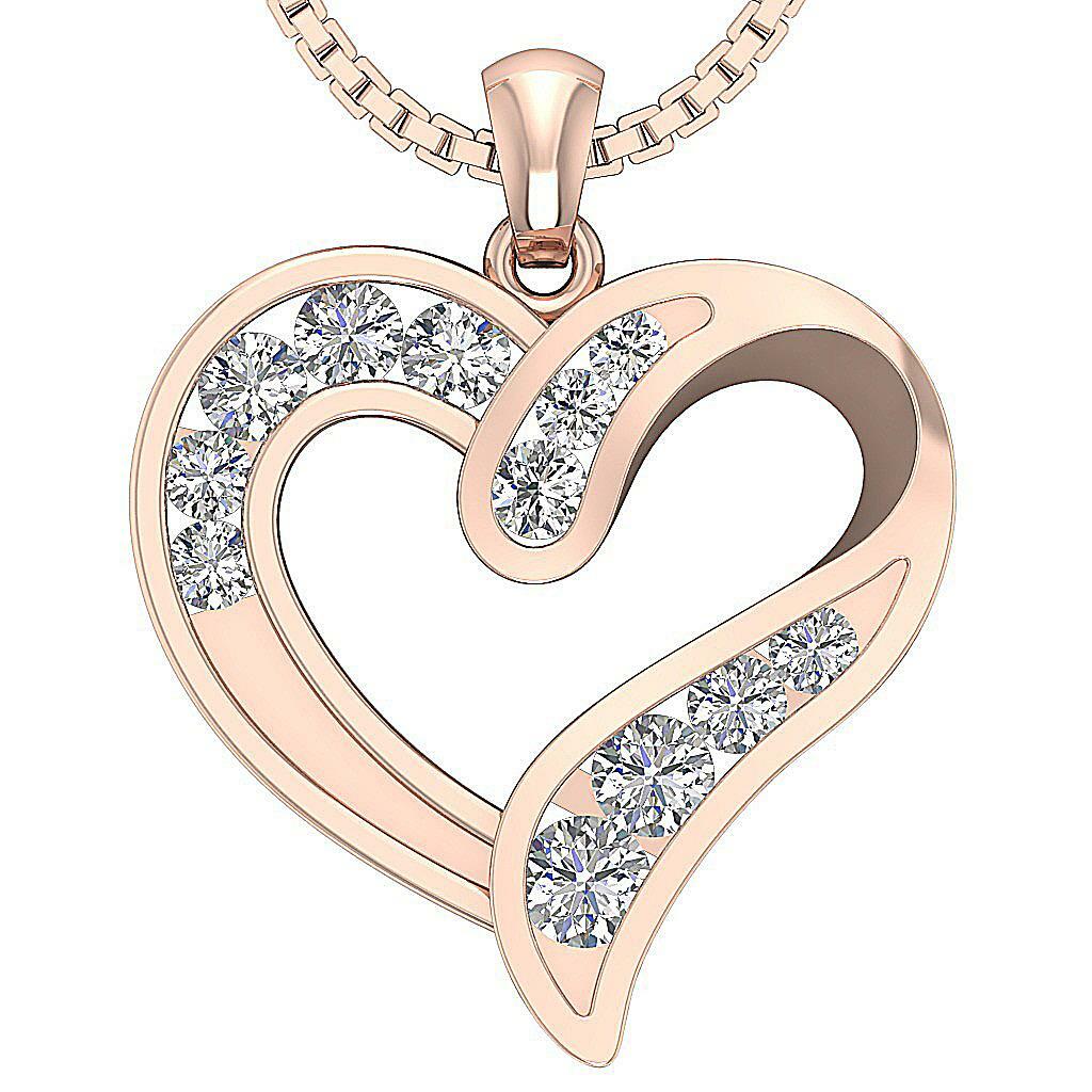 SI1-2 G 0.60 Ct Natural Round Diamond Heart Pendant Necklace 14K Solid Rose Gold