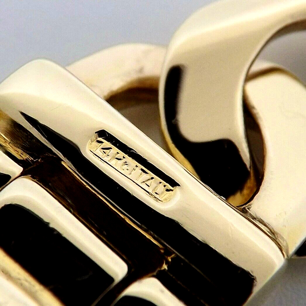 Solid 14K Gold Tiger Eye Link Bracelet Mens 9in Long 7mm Heavy 52.2gr Italy New