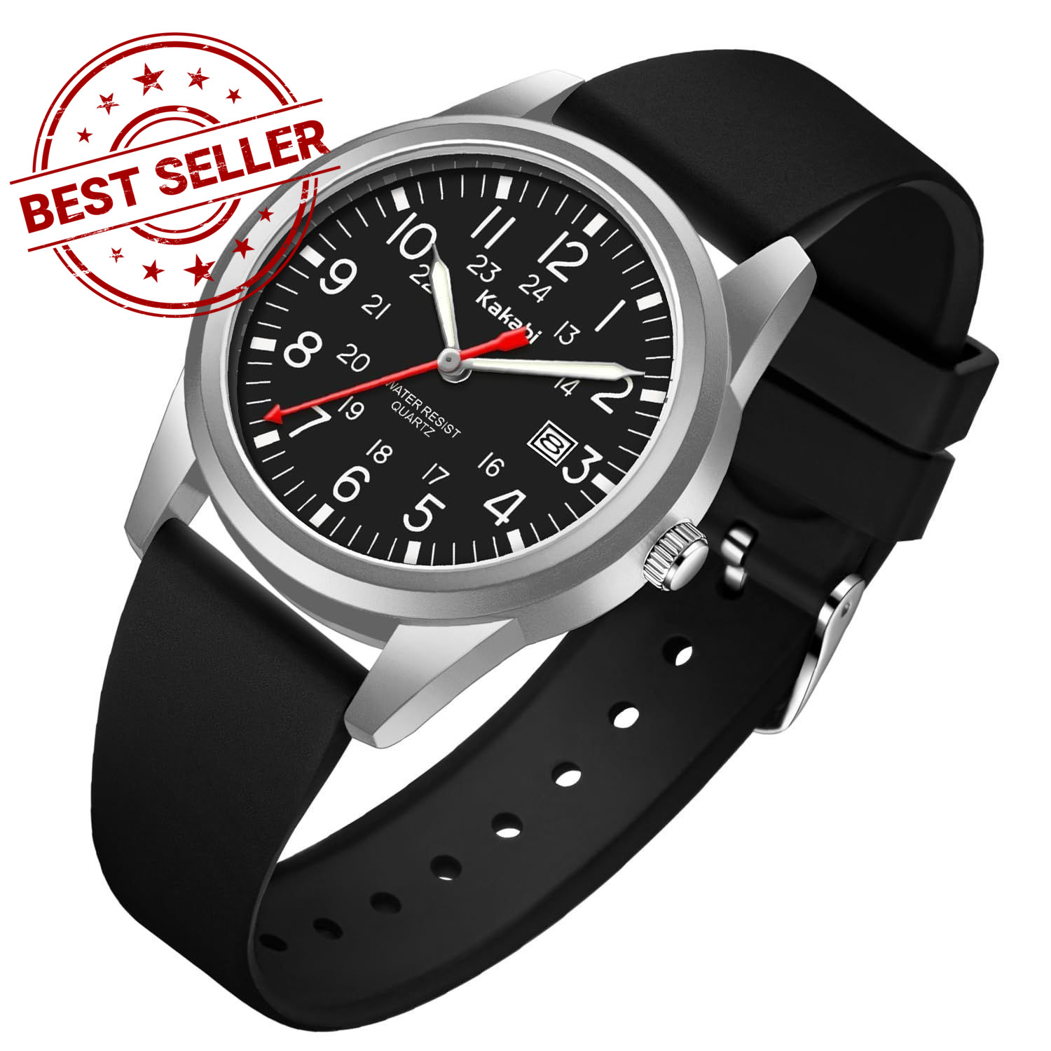 Kakabi Men’s Easy to Read Watch, Unisex Military Sport Analog 011-SilverBlack