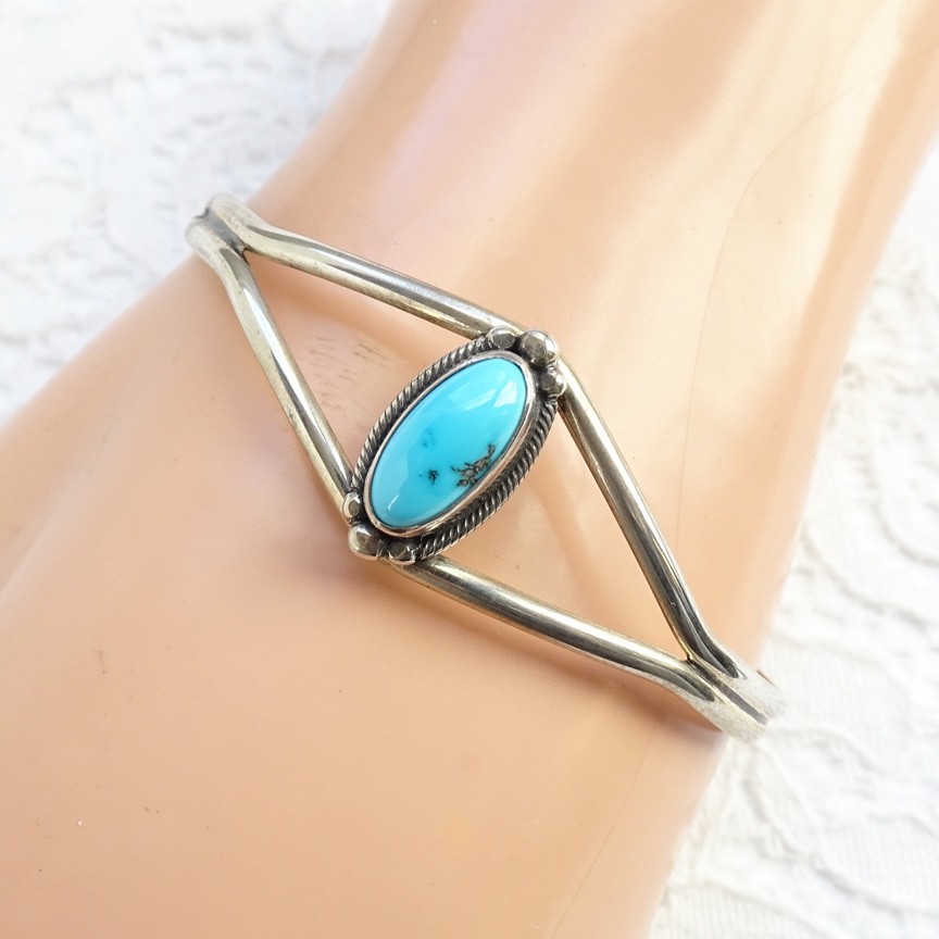 Signed JAKE Southwestern SMALL Size Turquoise Cuff Bracelet 925 Sterling 5.5 in