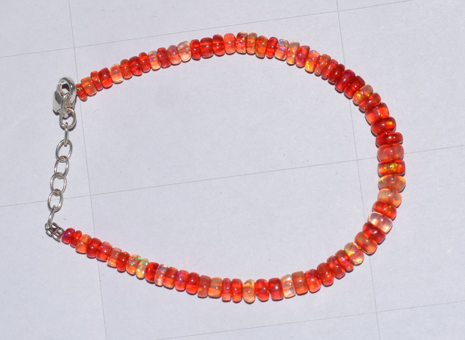 925 Sterling Silver Natural Ethiopian Opal Gemstone Beads 7.5”Bracelet AF0328