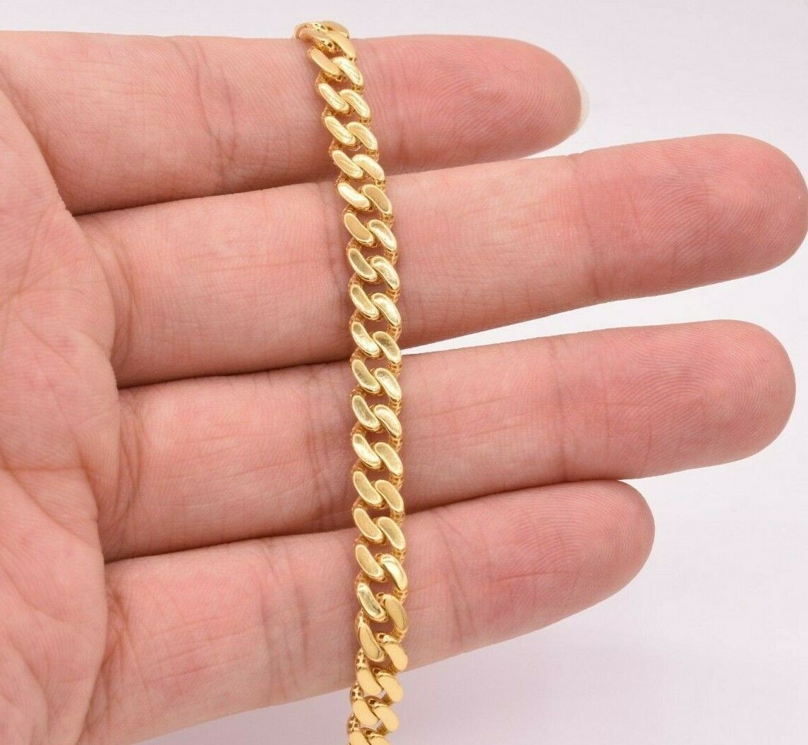6mm Miami Cuban Royal Link Shiny Plain Bracelet Box Clasp Real 10K Yellow Gold