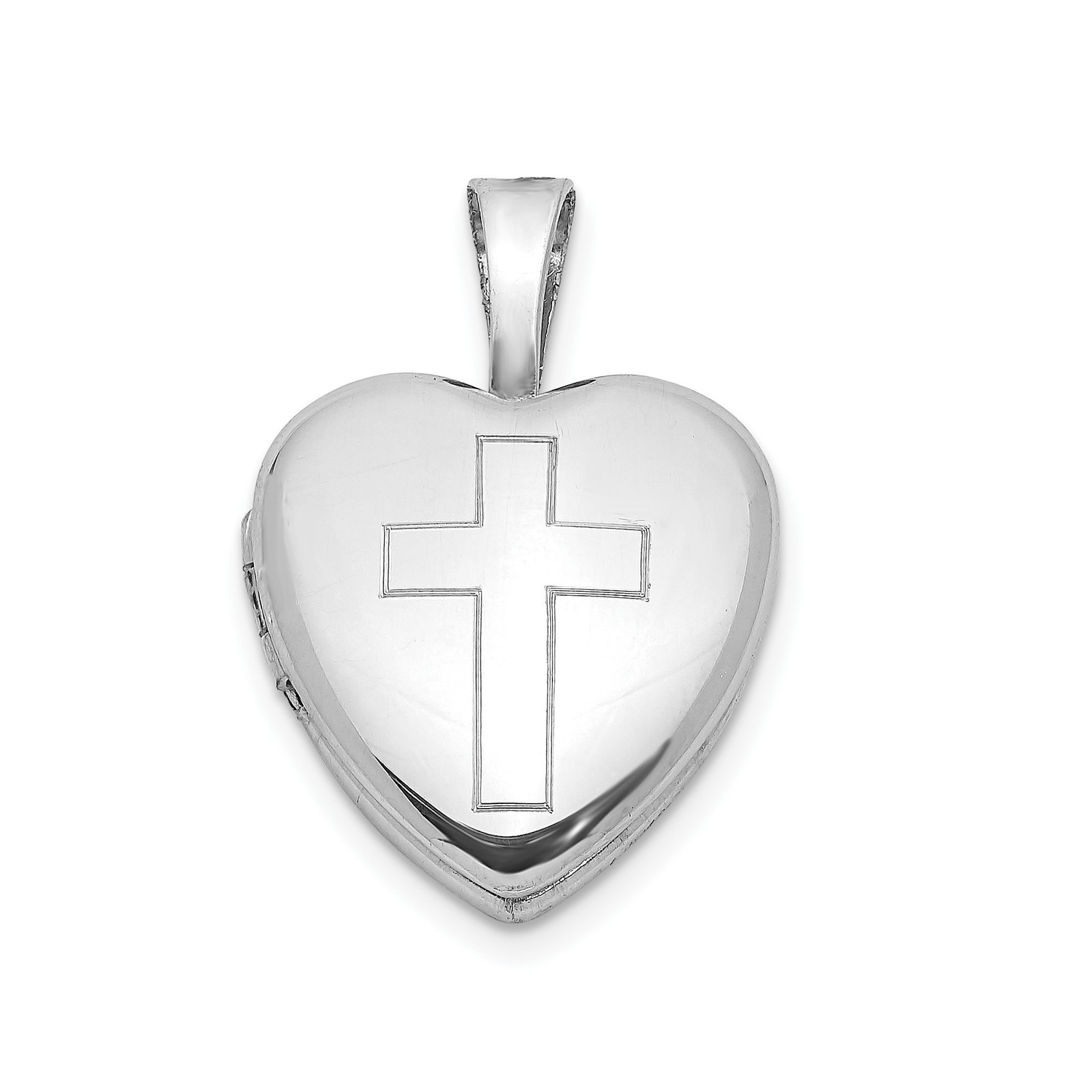 Sterling Silver Heart Locket Cross Pendant Charm Fine Jewelry, 18.1mm