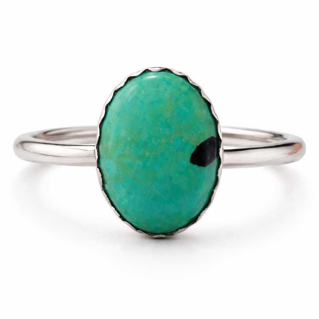 Turquoise Ring Sterling Silver Genuine Hubei Handmade Size 8 Oval Statement