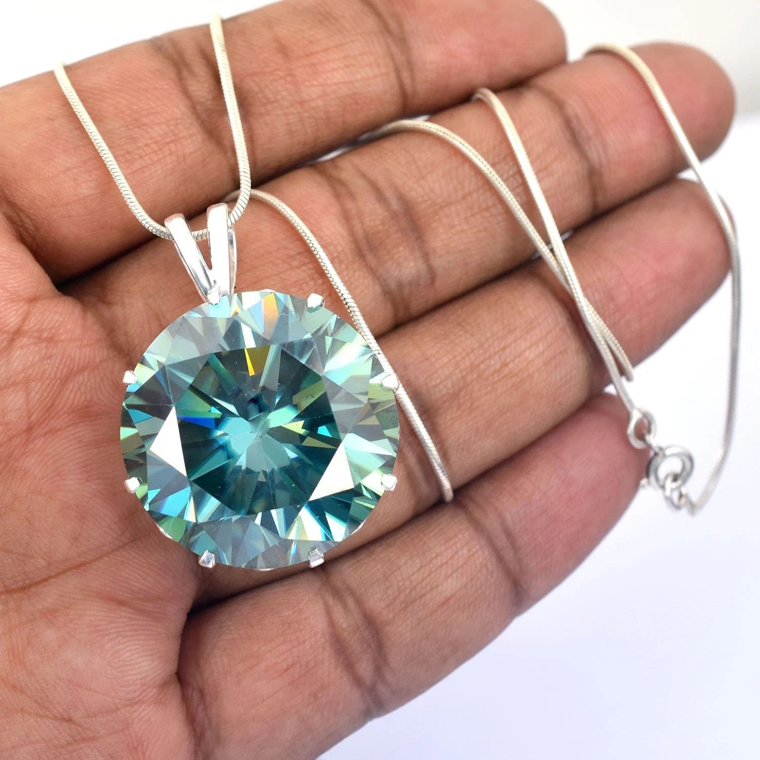 RARE 15.15 Ct Treated Blue Diamond Solitaire Pendant, Amazing Shine,