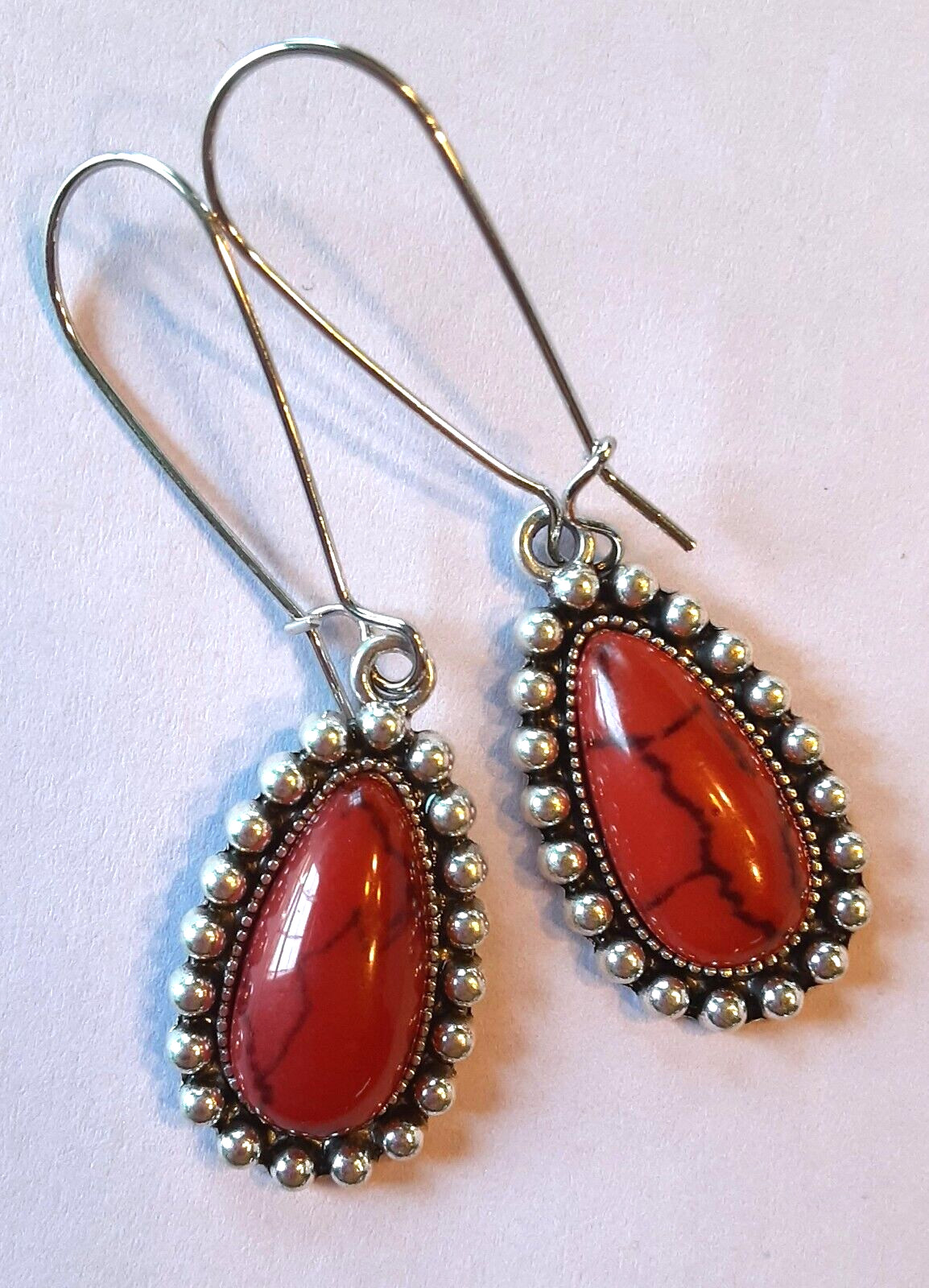 rust RED TURQUOISE TEARDROP earring SP KIDNEY WIRE K2TA