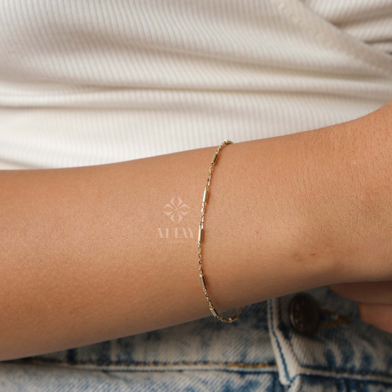 14K Gold Tube Chain Bracelet, Tube Chain Bracelet, Cylinder Long Tube Chain