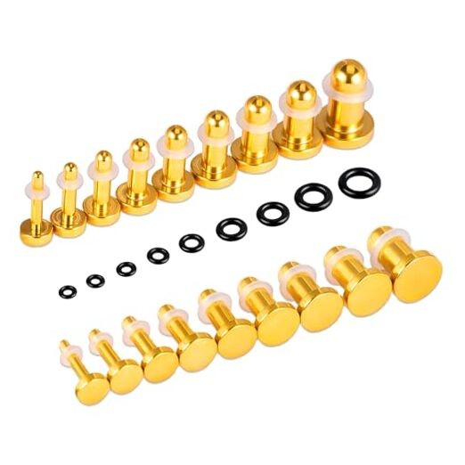 9 Pairs Set Ear Taper Stainless Steel 14G-00G Ear Gauges Stretching Kit Gold
