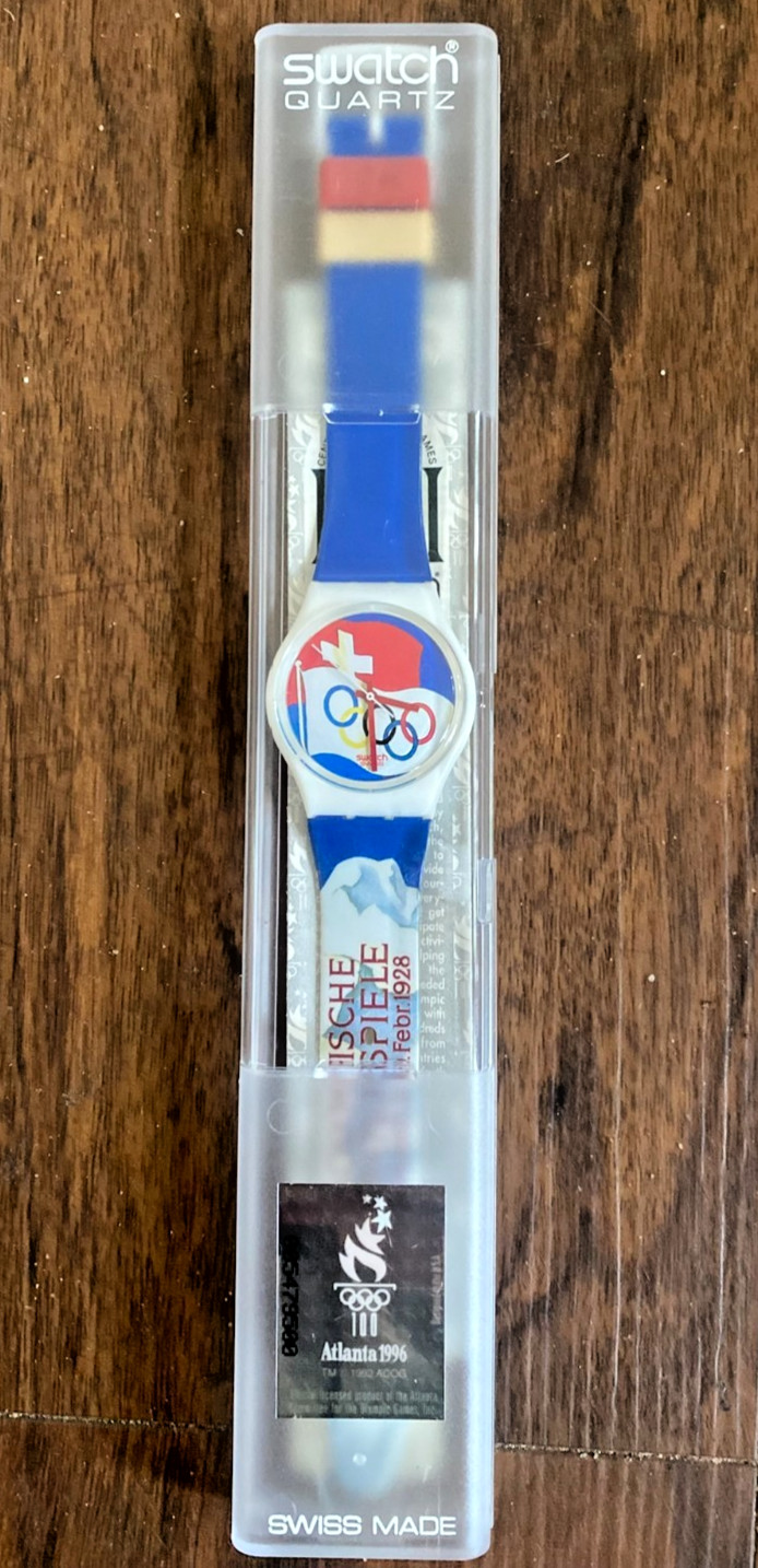 NEW VTG Swatch Watch GZ 134 St. Moritz 1928 Olympic Special 1996 Atlanta Series