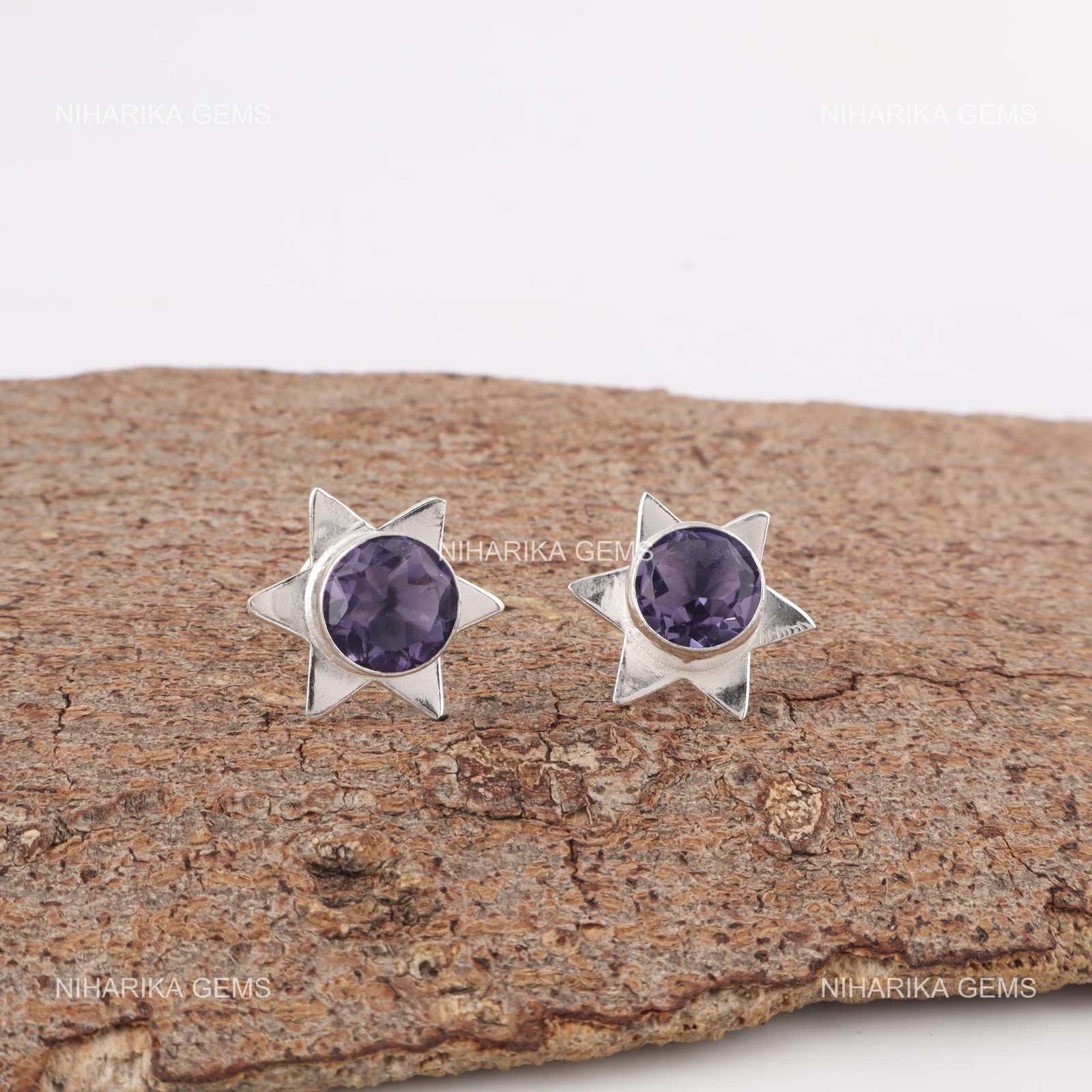 925 Sterling Silver Iolite Gemstone Daughter Hook Drop Dangle Earrings Jewelry
