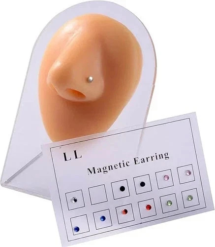 12PCS Magnetic Crystal Stud Earrings Stainless Steel Non Piercing Nose Lip 3mm