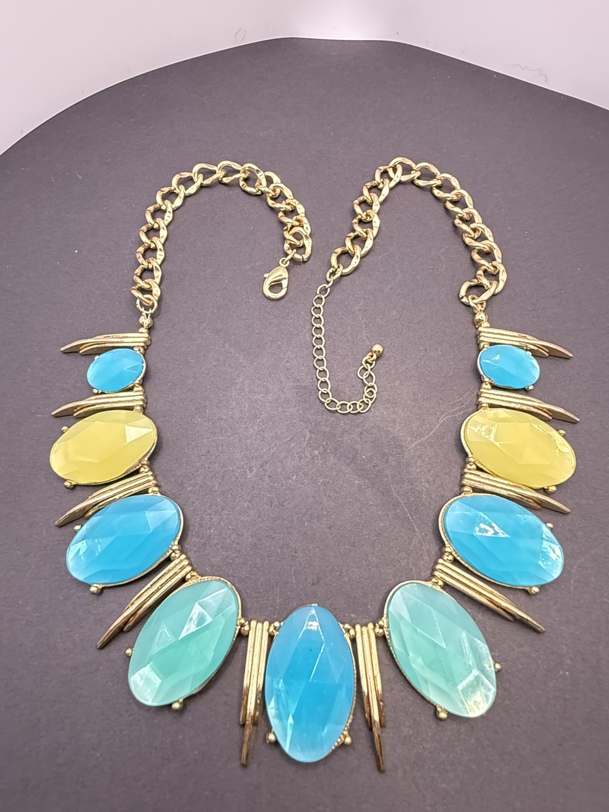 Charlotte Daniels Women’s Blue Yellow Goldtone Bib Collar Statement Necklace A4