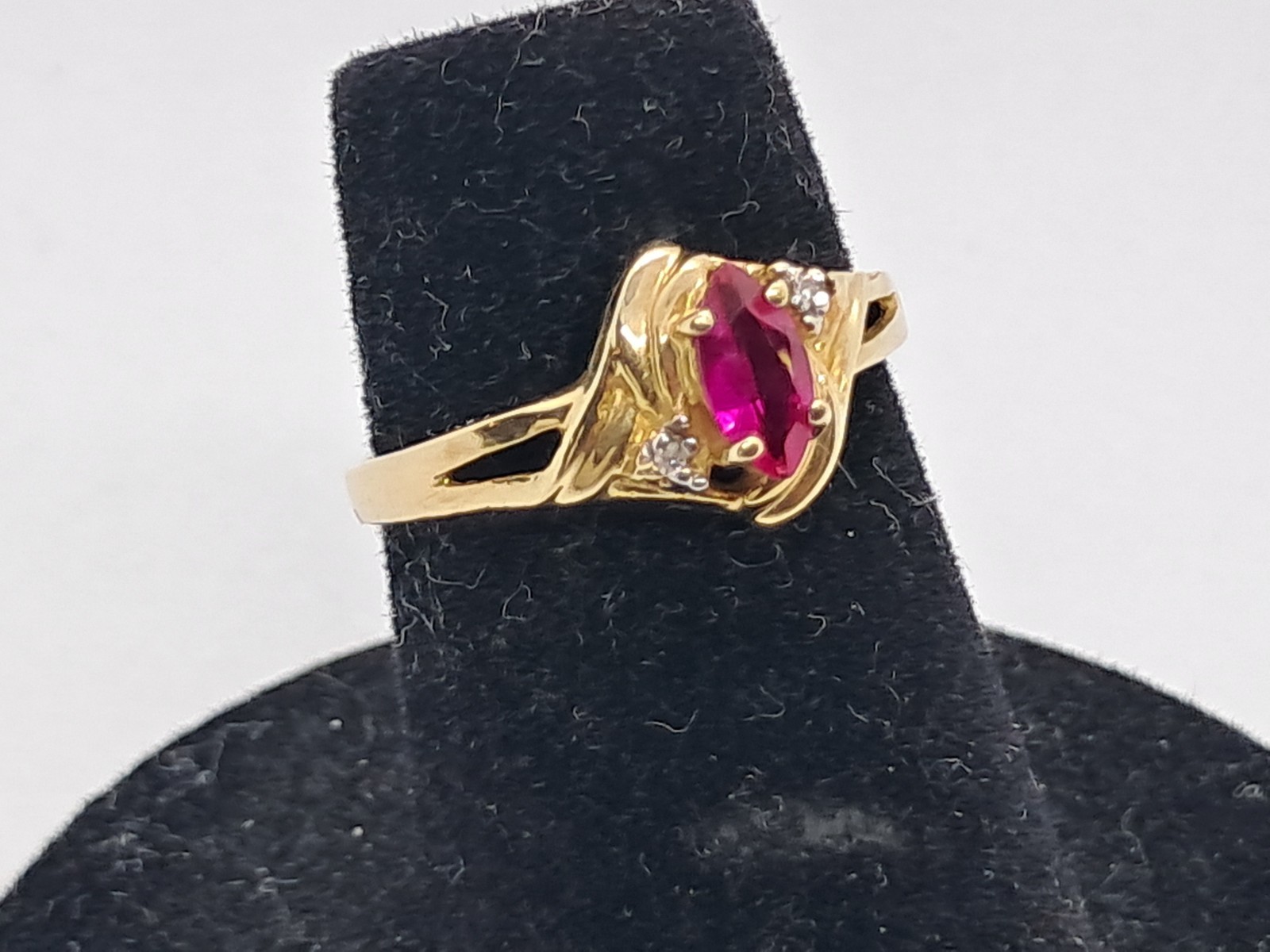 Dainty Victorian Style Marquise Ruby Ring 10K Solid Yellow Gold Natural Diamonds