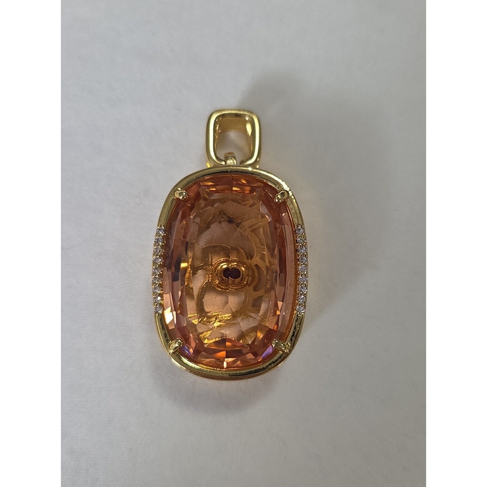 Large Light & Dark Pink Statement Pendant Reversible Floral Filigree Gold Tone
