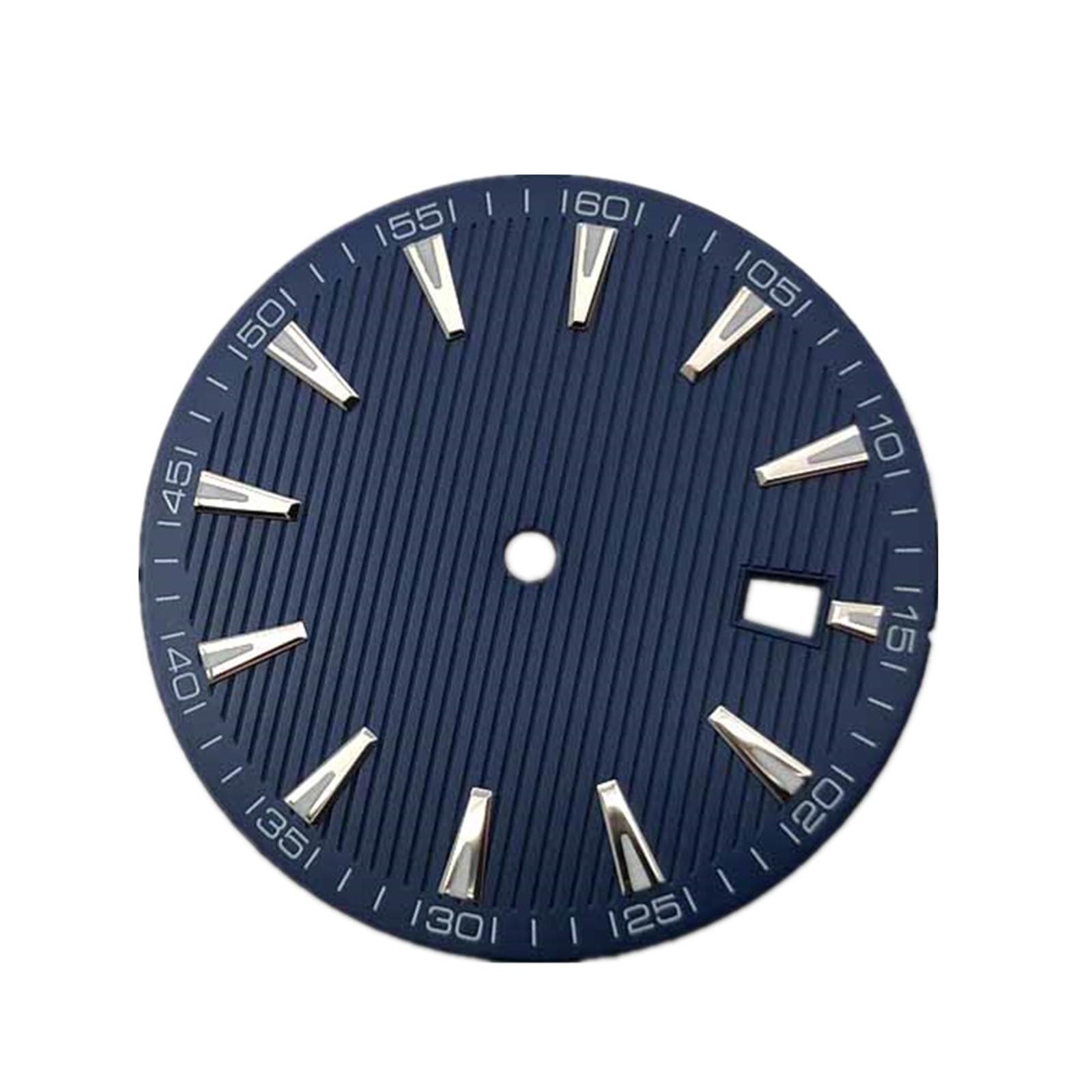 33.5mm Blue Watch Dial Face Plate Date @3 For NH35/NH35A Movement Replacement J