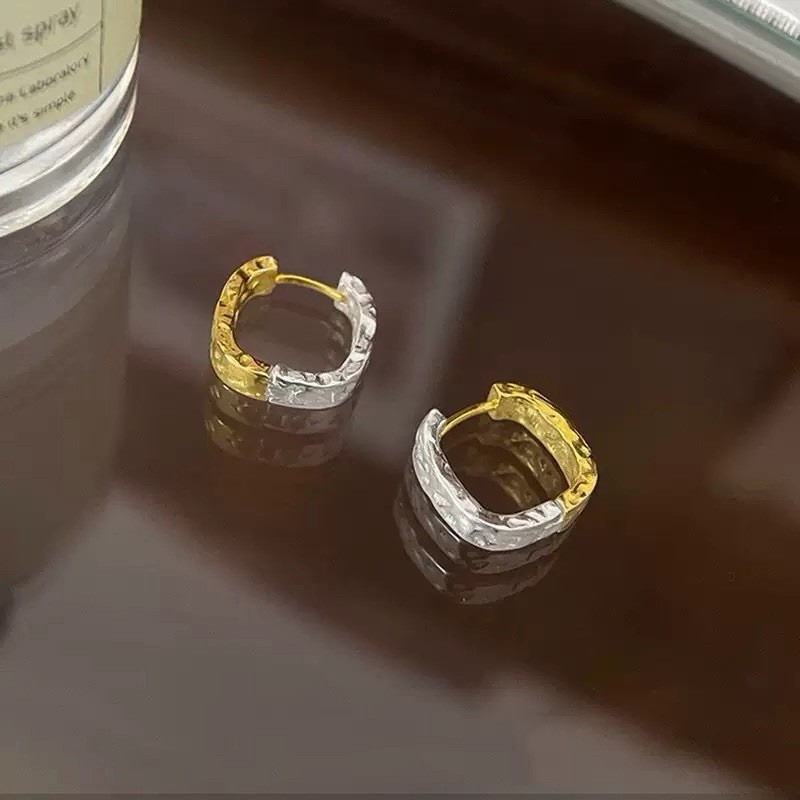 Two Tone Hammered Hoop Earrings 925 Silver Gold Silver Huggie Earrings 318