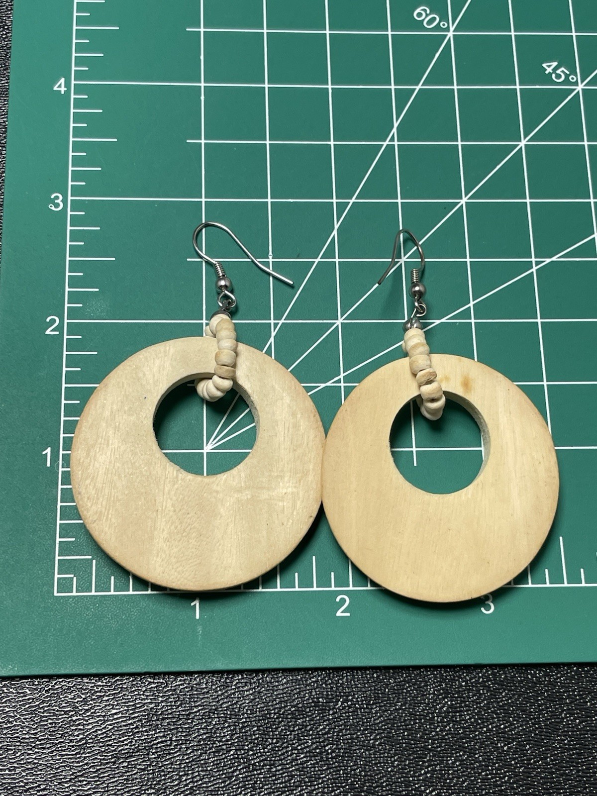 Vintage 2.8” Wood Beaded Dangle Bohemian Hook Earrings