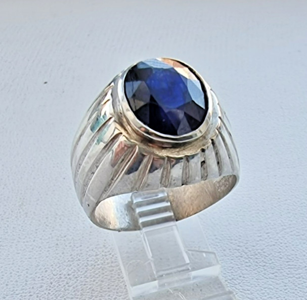 NATURAL 14×12 mm. BLUE SAPPHIRE MEN’S HEAVY 925 STERLING SILVER RING SZ 13.25