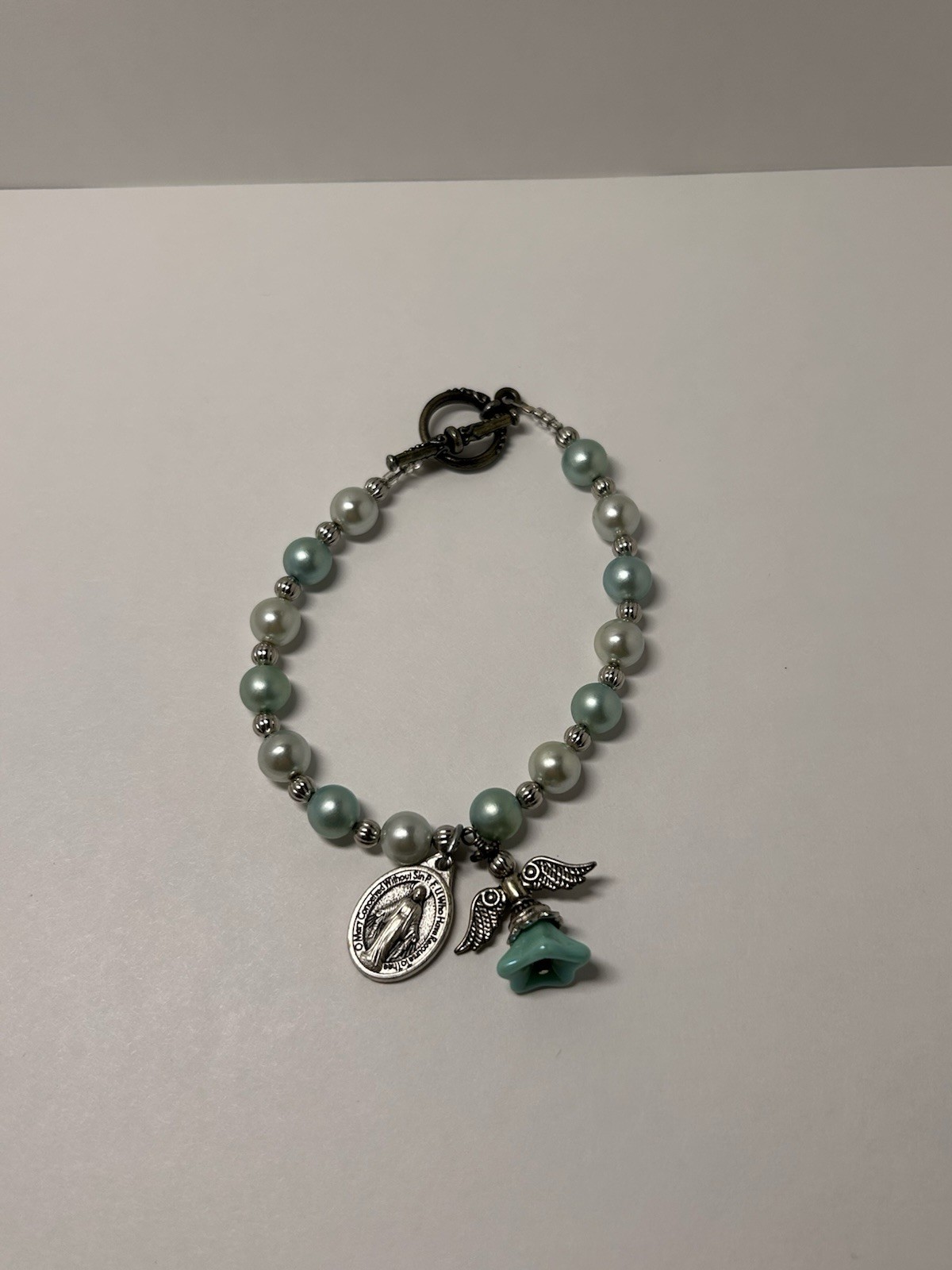 Miraculous Miracle Beaded Bracelet Religious Charm Blue/White Made in Italy