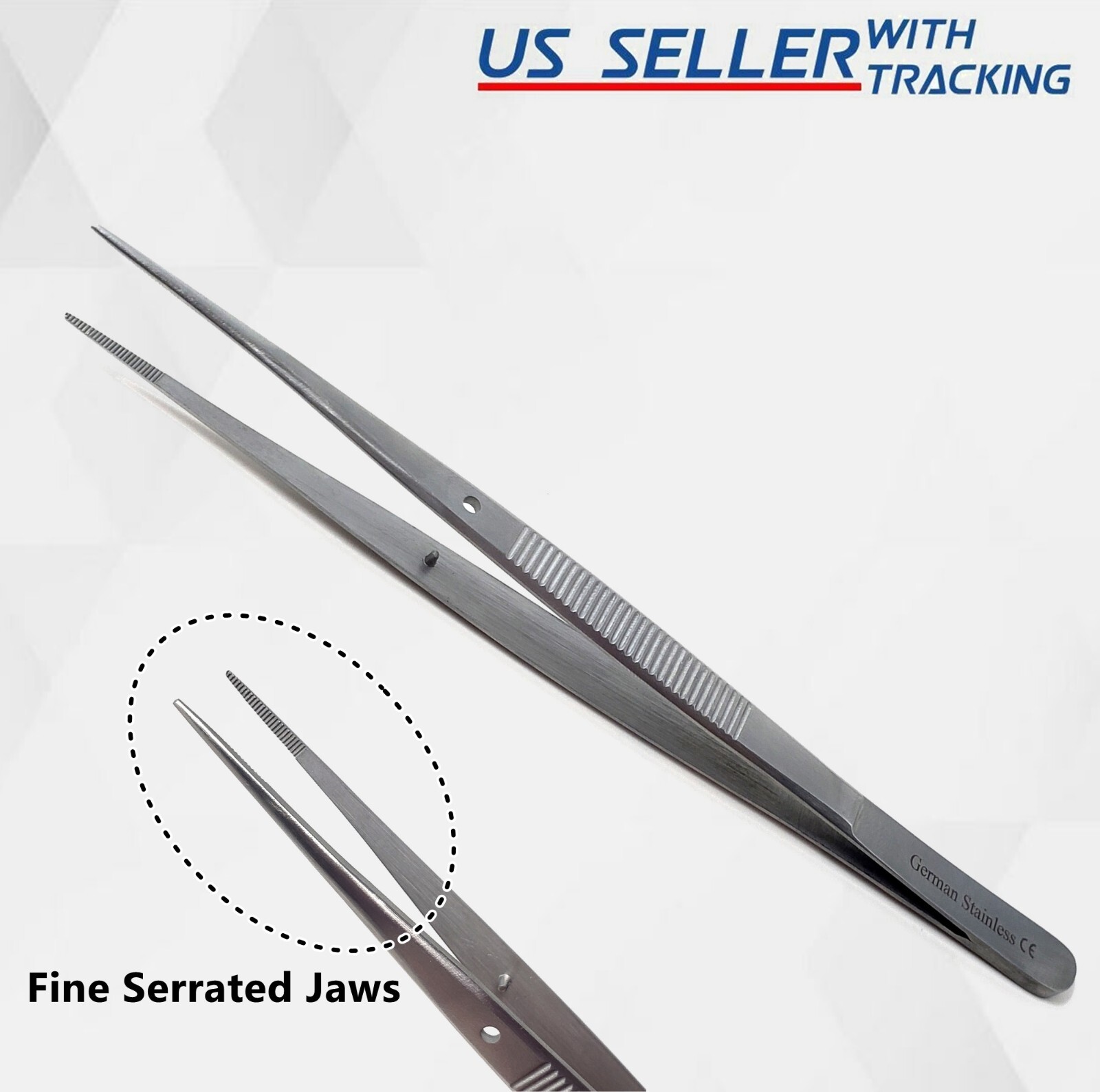 Gemstone Tweezers 6″ Fine Tip Diamond Tweezer Serrated Points Matt Finish