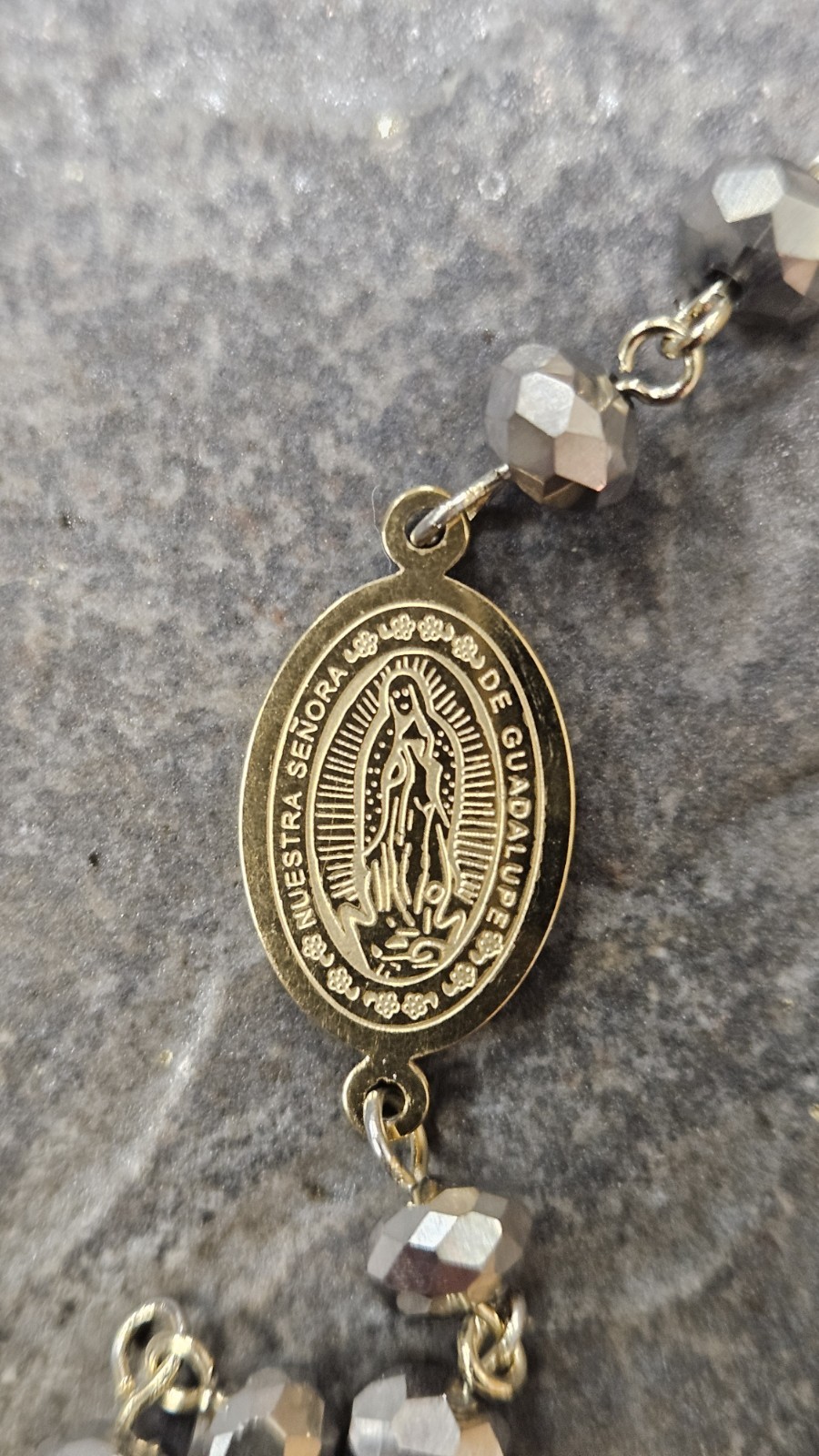 NIP Rosary Style Miraculous Medal Beaded Bracelet in Stainless Steel