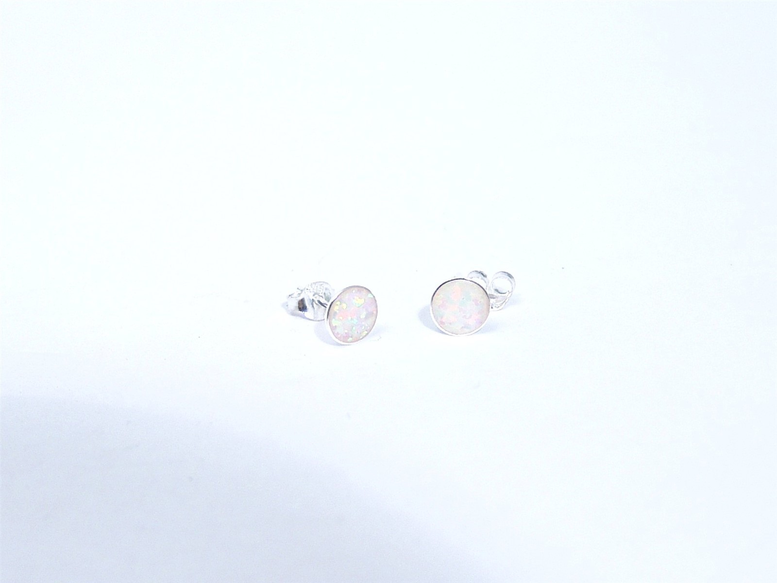 Sterling Silver Lab-Created White Opal Stud Earrings 6.2 mm