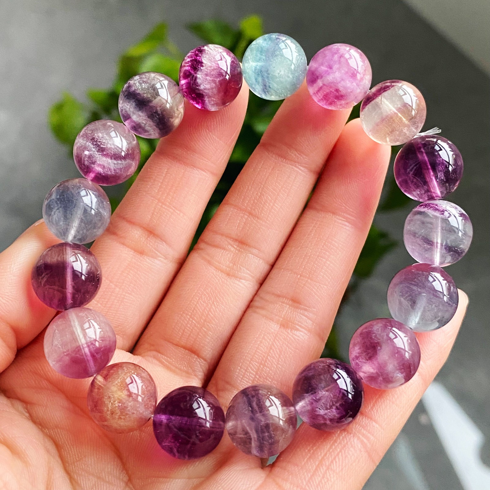 12.5mm Natural Color Fluorite Quartz Crystal Gemstone Beads Bracelet 2942
