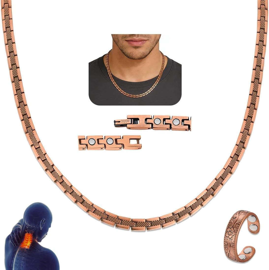 Vicmag Copper Magnetic Necklace for Women Men – Ultra Strength Magnets-99.9% Sol