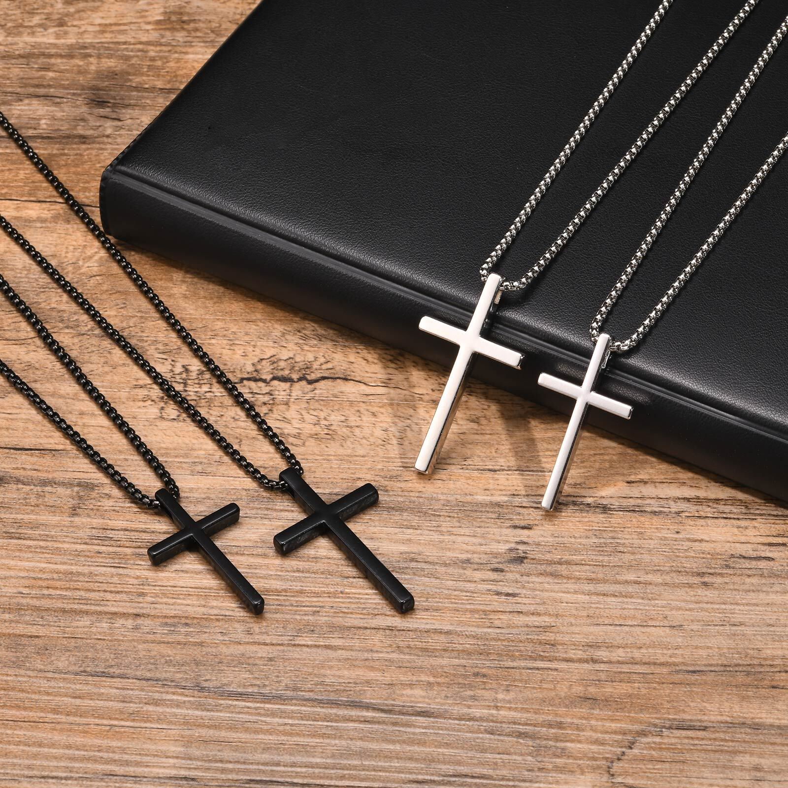 Cross Necklace for Men Women,Plain Cross Pendant Collar with Box Chain Gift