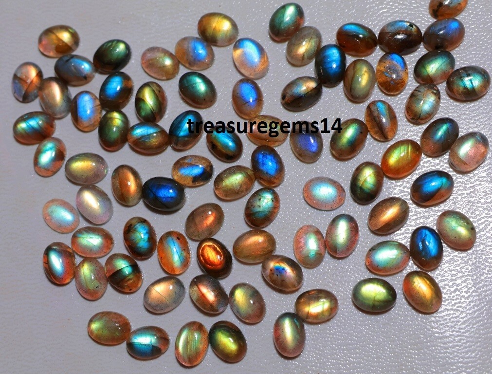 150 CT WHOLESALE LOT NATURAL MULTI FIRE LABRADORITE 7X9 mm OVAL CABOCHON